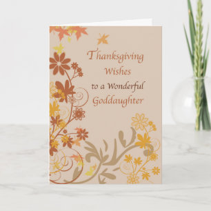 Thanksgiving Wishes Goddaughter with Fall Leaves  Card