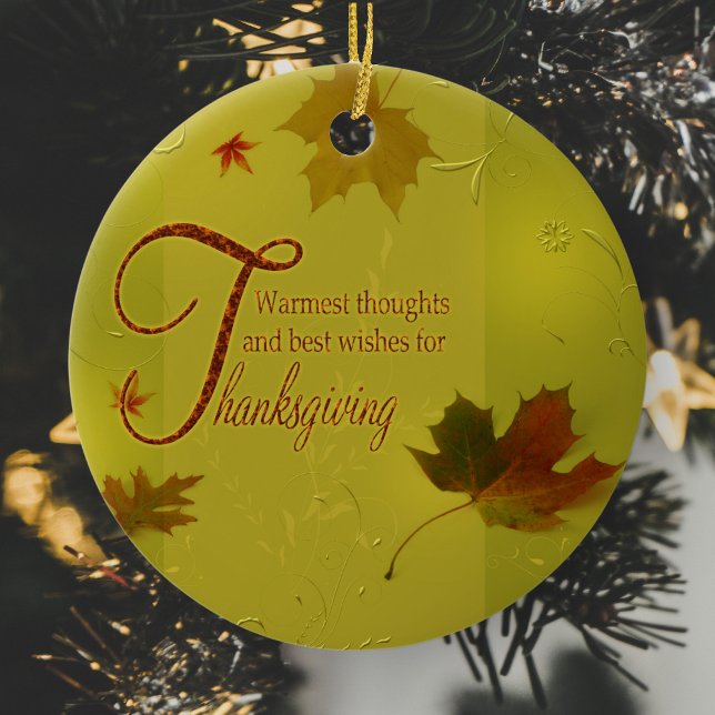 Thanksgiving Wishes Typography Leaves Ceramic Ornament (Creator Uploaded)