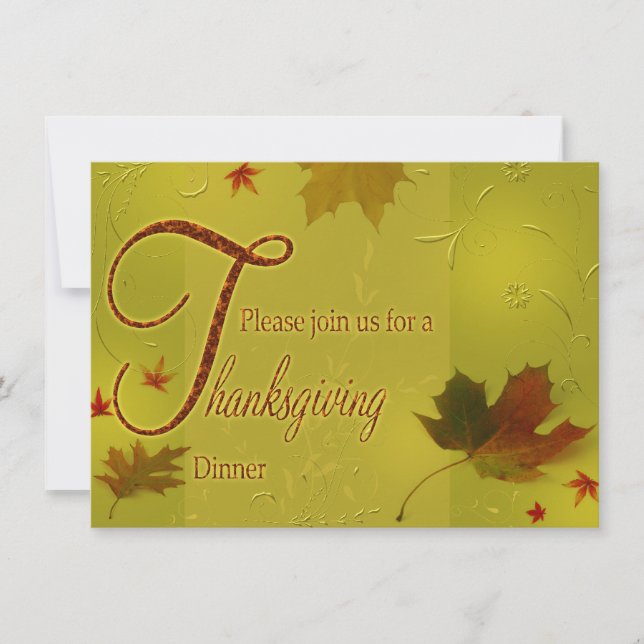 Thanksgiving Wishes Typography Leaves - Invitation (Front)