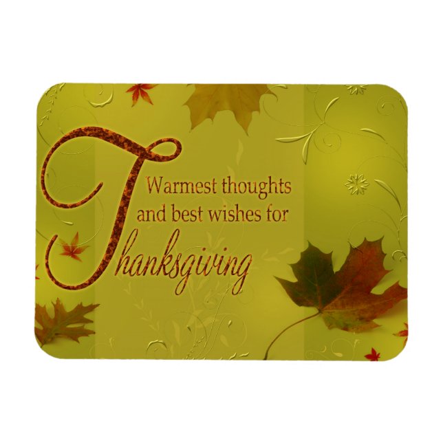 Thanksgiving Wishes Typography Leaves Magnet (Horizontal)