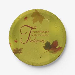 Thanksgiving Wishes Typography Leaves Paper Plate