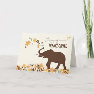 Thanksgiving with Joyful Elephant and Leaves Holiday Card