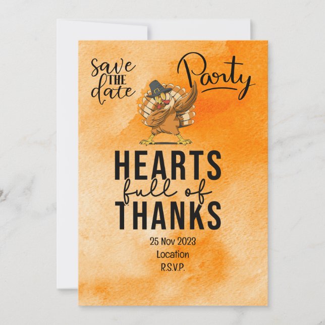 Thanksgiving  with Turkey save the date invitation (Front)