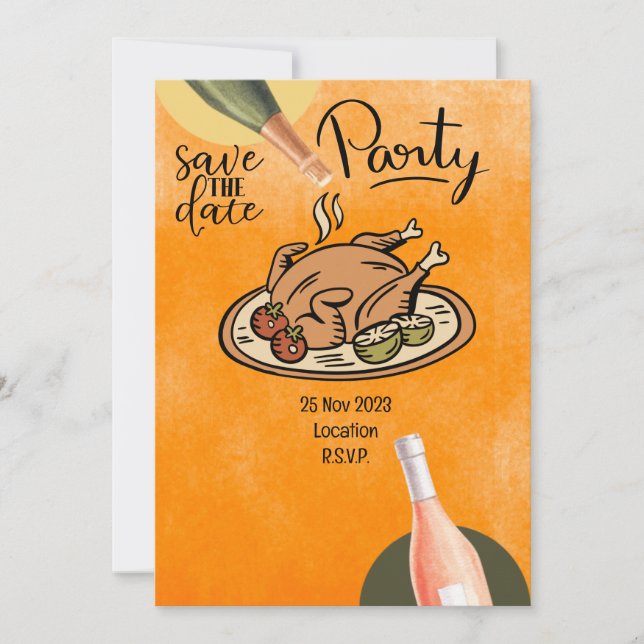 Thanksgiving  with Turkey save the date invitation (Front)