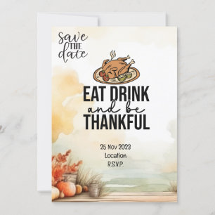 Thanksgiving  with Turkey save the date invitation
