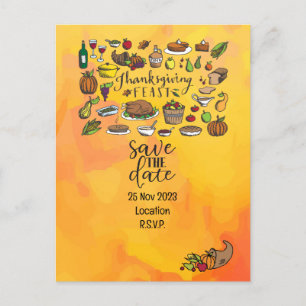 Thanksgiving  with Turkey save the date invitation Postcard