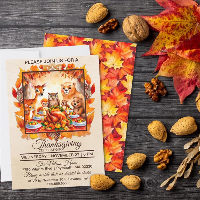 Thanksgiving Woodland Animals Autumn Leaves Invitation (Creator Uploaded)