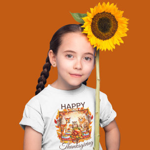 Thanksgiving Woodland Animals Autumn Leaves T-Shirt