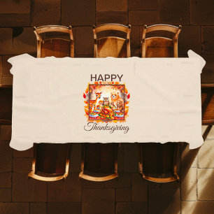 Thanksgiving Woodland Animals Autumn Leaves Tablecloth