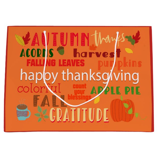 Thanksgiving Word Art/custom message on back Large Gift Bag (Front)