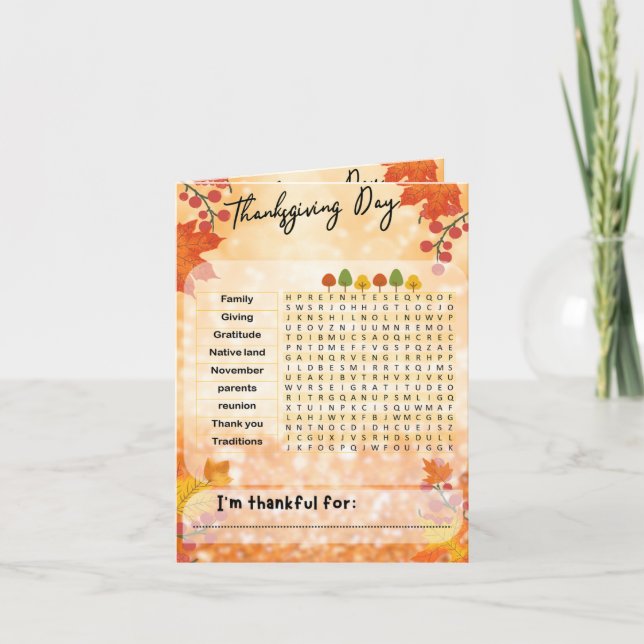 THANKSGIVING WORD SEARCH ACTIVITY CARD  (Front)