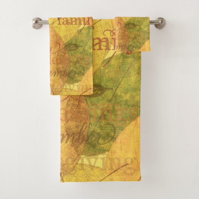 Thanksgiving words and leaves bath towel set (Insitu)