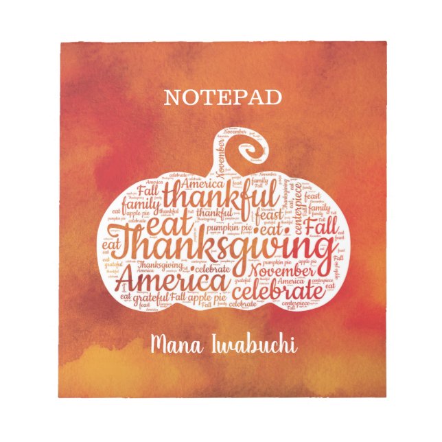Thanksgiving Words Lettering In Pumpkin Notepad (Front)