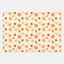 Thanksgiving Wrapping Paper Flat Sheet Set of 3