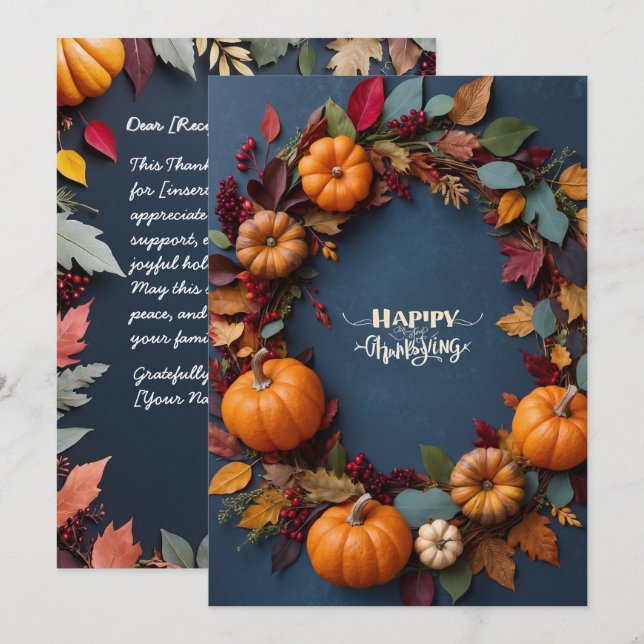 Thanksgiving Wreath - Autumn Harvest CelInvitation Invitation (Front/Back)