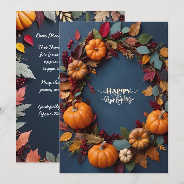 Thanksgiving Wreath - Autumn Harvest CelInvitation Invitation (Front/Back)