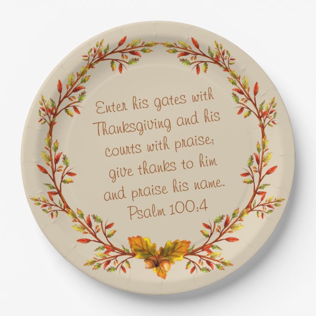 Thanksgiving Wreath Bible Verse Plates 9" (Front)