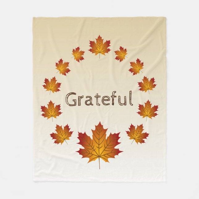 Thanksgiving Wreath Grateful Simple Maple Leaves Fleece Blanket (Front)