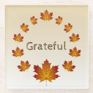 Thanksgiving Wreath Grateful Simple Maple Leaves Glass Coaster