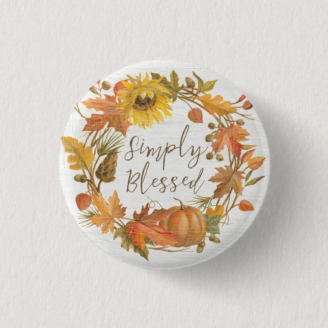 Thanksgiving Wreath - Simply Blessed 1 Inch Round Button (Front)