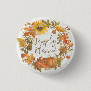 Thanksgiving Wreath - Simply Blessed 1 Inch Round Button