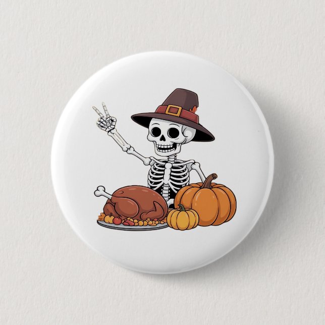 Thanksgiving X-ray Skeleton Funny Rock Hand Fall L 2 Inch Round Button (Front)