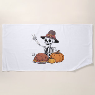Thanksgiving X-ray Skeleton Funny Rock Hand Fall L Beach Towel
