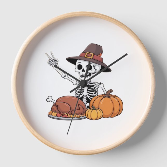 Thanksgiving X-ray Skeleton Funny Rock Hand Fall L Clock (Front)