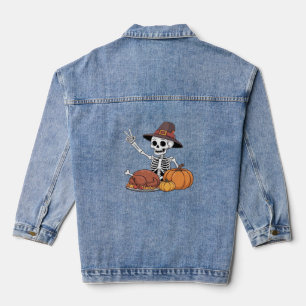 Thanksgiving X-ray Skeleton Funny Rock Hand Fall L Denim Jacket