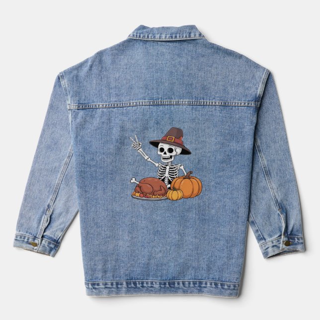 Thanksgiving X-ray Skeleton Funny Rock Hand Fall L Denim Jacket (Back)