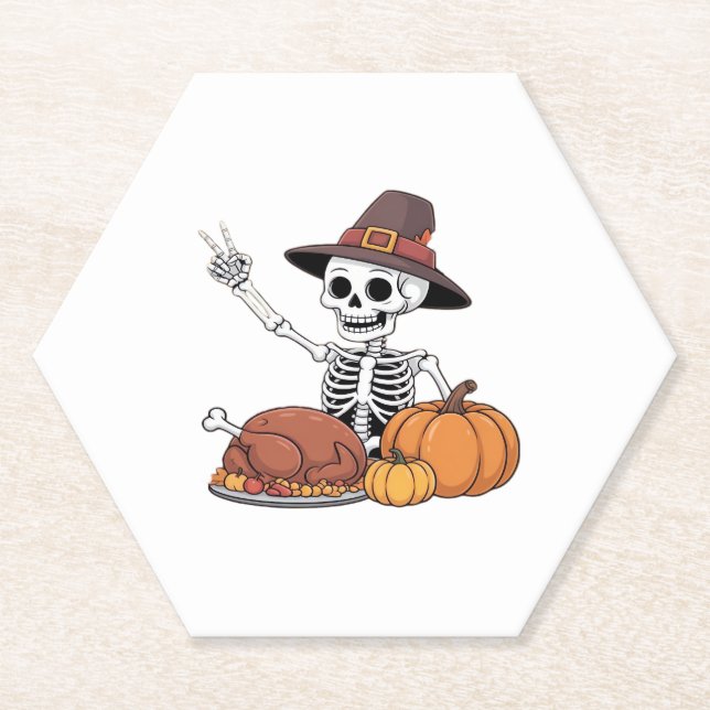 Thanksgiving X-ray Skeleton Funny Rock Hand Fall L Paper Coaster (Front)