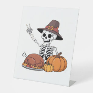 Thanksgiving X-ray Skeleton Funny Rock Hand Fall L Pedestal Sign