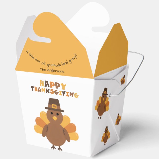 Thanksgiving Yellow Orange Turkey Big Leftovers  Favor Box (Open)