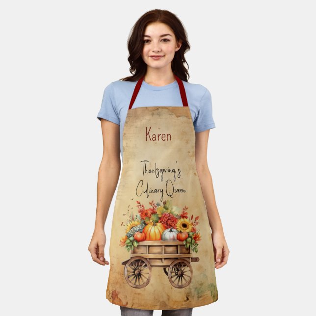 Thanksgiving's Custom Culinary Queen Rustic Apron (Worn)
