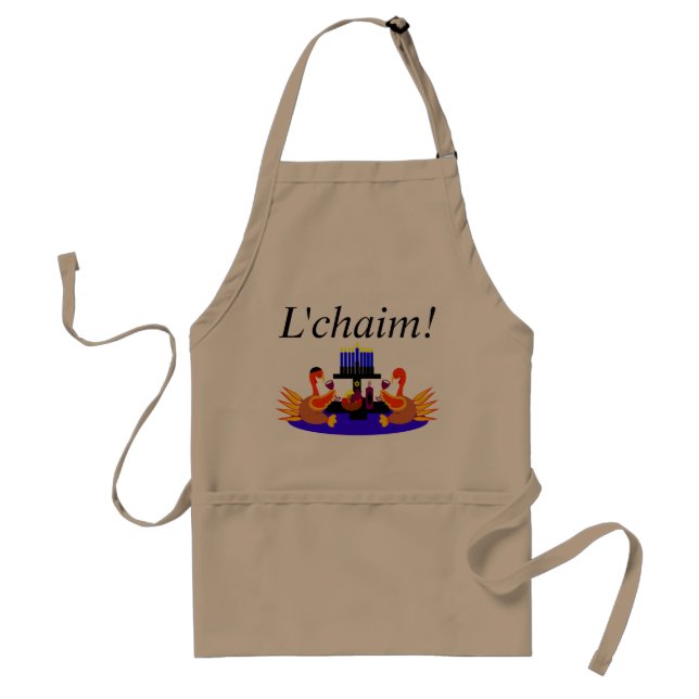 Thanksgivukkah Apron  Funny Wine Toasting Turkeys (Front)