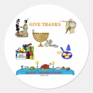 THANKSGIVUKKAH GIVE THANKS GIFTS FOR HANUKKAH CLASSIC ROUND STICKER