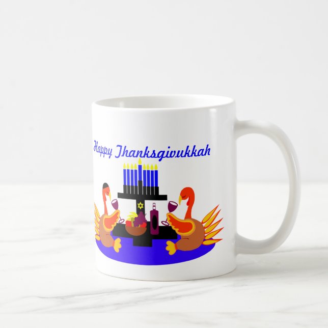 Thanksgivukkah Mug Funny Toasting Turkeys (Right)