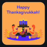 Thanksgivukkah Stickers Wine Toasting Turkeys<br><div class="desc">A funny Thanksgivukkah design on multiple products and giftware featuring an original design by c.a.teresa of two wine toasting turkeys, one wearing a yamaka, with a menorah, Star of David to celebrate the combined Thanksgiving and Hanukkah Jewish Holiday. All products can be customized with different styles and colours and personalized...</div>