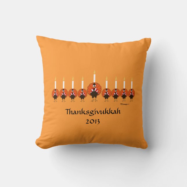 Thanksgivukkah Turkey Menorah Pillow (Front)