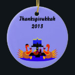 Thanksgivukkah Wine Toasting Turkeys Ornament<br><div class="desc">A funny Thanksgivukkah design on multiple products and giftware featuring an original design by c.a.teresa of two wine toasting turkeys, one wearing a yamaka, with a menorah, Star of David to celebrate the combined Thanksgiving and Hanukkah Jewish Holiday. All products can be customized with different styles and colours and personalized...</div>