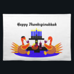 Thanksgivukkah Wine Toasting Turkeys Placemat<br><div class="desc">A funny Thanksgivukkah design on placemats and multiple products and giftware featuring an original design by c.a.teresa of two wine toasting turkeys, one wearing a yamaka, with a menorah, Star of David to celebrate the combined Thanksgiving and Hanukkah Jewish Holiday. All products can be customized with different styles and colours...</div>