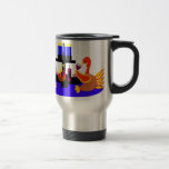 Thanksgivukkah Wine Toasting Turkeys Travel Mug<br><div class="desc">A funny Thanksgivukkah design on multiple products and giftware featuring an original design by c.a.teresa of two wine toasting turkeys, one wearing a yamaka, with a menorah, Star of David to celebrate the combined Thanksgiving and Hanukkah Jewish Holiday. All products can be customized with different styles and colours and personalized...</div>