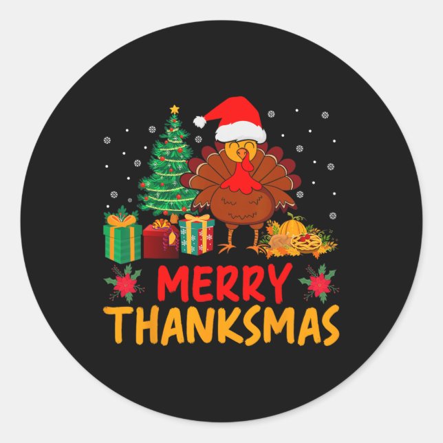 Thanksmas Christmas Thanksgiving Turkey Santa  Classic Round Sticker (Front)