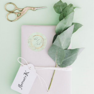 ThankYou Name Floral Green Gold Wedding Bridal Classic Round Sticker