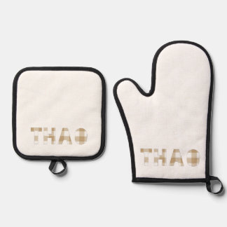 Thao Hmong Last Name Beige Plaid  Oven Mitt & Pot Holder Set
