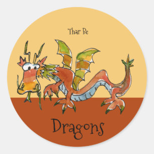 Thar Be Dragons Classic Round Sticker