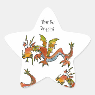 Thar Be Dragons Star Sticker