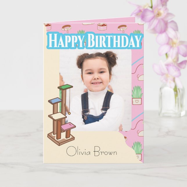 That Cat Life Birthday Photo and Text Pink Card (Orchid)