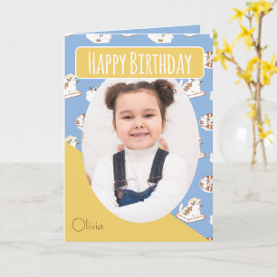 That Cat Life Blue Yellow Photo Name Birthday Card