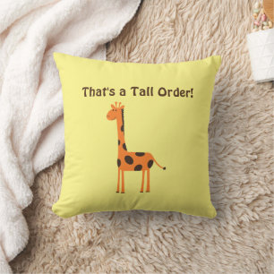 That’s a Tall Order, Funny Orange Giraffe Cartoon Throw Pillow